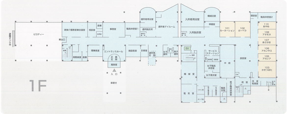 医療法人中庸会  介護老人保健施設 はやちねの里　施設配置図1F